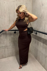 Brown Sleeveless Cut Out Midi Dress - Juniper