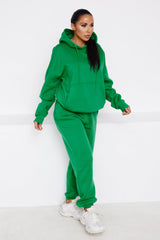 Green Oversized Front Pocket Pullover Hoodie Cuffed Joggers Loungewear Set - Alexia