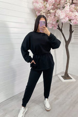 Black Tie-Waist Sweatshirt Loungewear Set – Rina