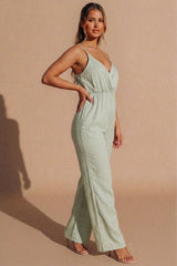 Sage Strappy Wrap Wide Leg Jumpsuit - Huixo