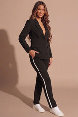 Black Button Front Long Sleeve Tailored Blazer With Lapel Collar- Ivara
