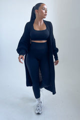 Black Knitted Long Sleeve Pocket Detail Ribbed Cardigan - Leanne