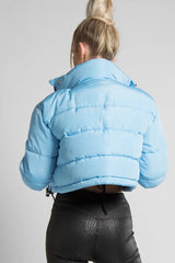 Blue High Neck Padded Cropped Puffer Jacket - Khlo