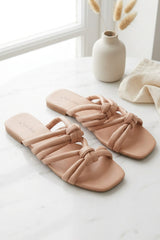 Pink Knotted Multi-Strap Flat Slide Sandals - Twinkle