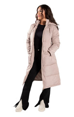 Stone Longline Hooded Puffer Coat - Ava