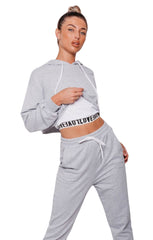 Grey Love Crop Hoodie and Jogger Three Piece Set- Janey