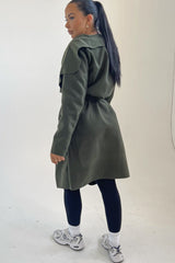 Khaki Waterfall Duster Belted Long Coat - Pola
