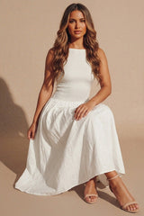 White Shirred Bodice Sleeveless Maxi Dress – Yinao