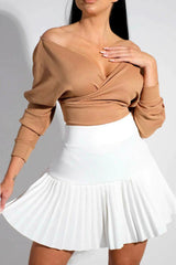 Camel Ribbed Off The Shoulder Crop Top - Kourt
