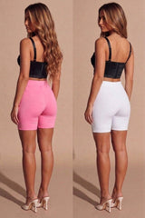 Pink With White 2 Pack High Waisted Cycling Shorts- Oyan