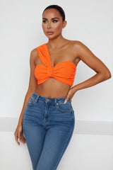 Neon Orange One Shoulder Knot Bralette Top - Julie