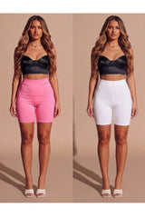Pink With White 2 Pack High Waisted Cycling Shorts- Oyan