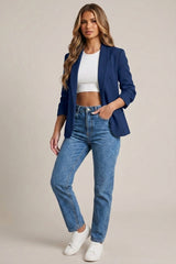 Navy Tailored Open Front Blazer- Roman
