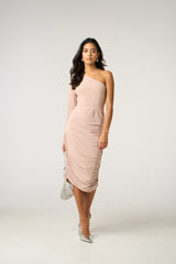 Stone One Shoulder Ruched Slinky Midi Dress - Savannah