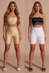 Beige With White 2 Pack High Waisted Cycling Shorts- Oyan