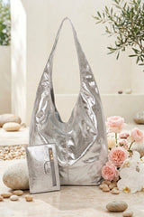Silver Metallic Slouch Shoulder Bag & Mini Pouch – Lucie