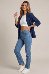 Navy Tailored Open Front Blazer- Roman