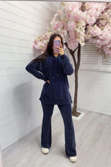 Navy Sparkle Knit Hoodie Loungewear Set – Maren