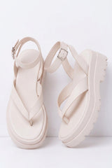 Nude Toe Thong Chunky Platform Ankle Strap Sandals - Luretta