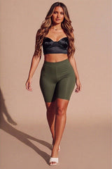 Khaki With White 2 Pack High Waisted Cycling Shorts- Oyan