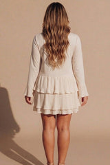 Cream Oversized Pleated Frill Tiered Mini Dress- Cashy