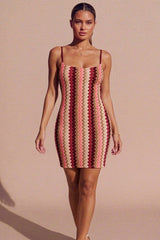 Wine Zig Zag Strappy Bodycon Mini Dress- Teesan