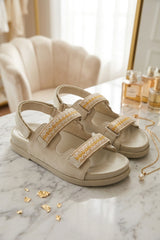 Beige Gladiator Style Flat Sandals - Jessica