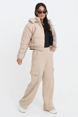 Stone Cropped Padded Long Sleeve Zip Front Shower Proof Jacket - Harper