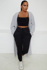 Grey Knitted Long Sleeve Side Split Longline Midi Cardigan - Avery
