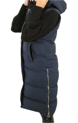 Navy Sleeveless Longline Midi Zip Up Hooded Puffer Gilet - Terri