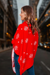 Red Pom Pom Merry Christmas knitted Poncho - Aviva