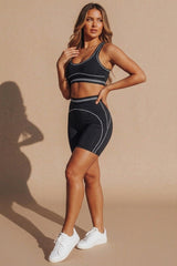 Black Contour Seamless Sports Bra & Cycling Shorts Set- Giana