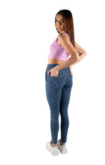 Blue High Waisted Button Detail Skinny Jeans – Mia