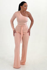Nude Belted One Shoulder Jumpsuit - Evelyn
