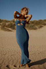 Blue Cross Over Strappy Cut Out Maxi Dress - Angelica