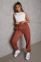 Light Chocolate Oversized High Waisted Shirred Drawstring Pocket Detail Cuffed Joggers - Samira