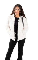 Beige Padded Zip Up Hooded Puffer Jacket - Riley