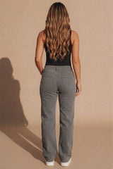Grey Straight Wide Leg Distressed Cross Patch Denim Jeans - Delissia