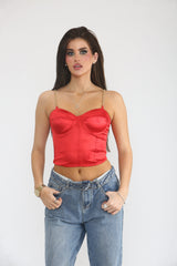 Red Chain Detail Bustier Corset Top - Amity