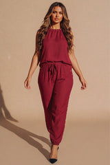 Wine Stud Detail Sleeveless Loungewear Co-Ord Set - Reinax
