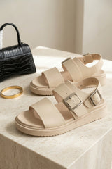 Beige Buckle Strap Gladiator Sandals - Estrella