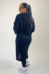 Black Long Sleeve Ribbed Midi Cardigan - Ivy