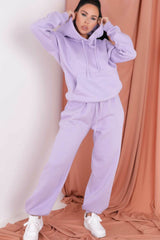 Lilac Oversized Front Pocket Pullover Hoodie Cuffed Joggers Loungewear Set - Alexia