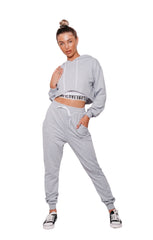 Grey Love Crop Hoodie and Jogger Three Piece Set- Janey