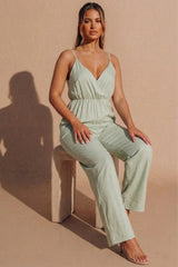 Sage Strappy Wrap Wide Leg Jumpsuit - Huixo