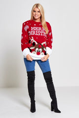 Red Merry Christmas Reindeer Pom Pom Jumper – Poplyn