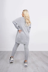 Grey Ribbed Knitted 3 Piece Loungewear Set-Jinet