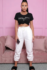 White Sheared Hem Joggers - Wynter