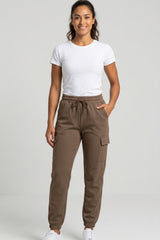 Mocha  Drawstring Waist Pocket Detail Cuffed Cargo Joggers - Sienna