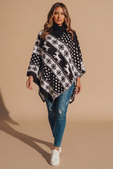 Black Christmas Reindeer Fair Isle Knit Poncho - Traix